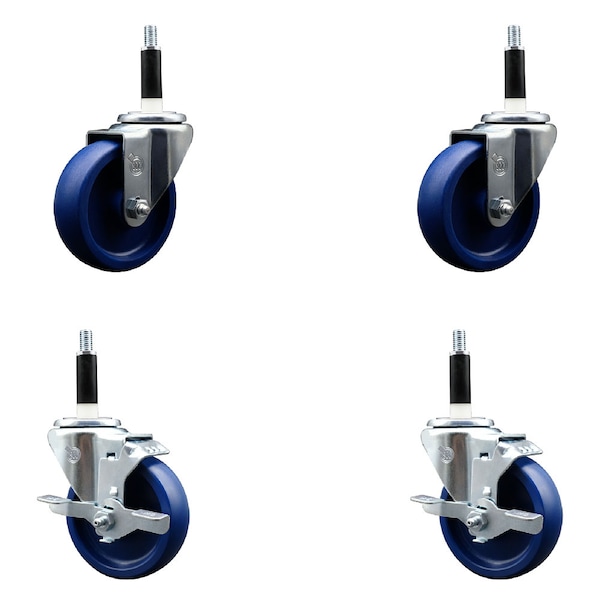Service Caster 4'' SS Solid Poly Wheel Swivel 7/8'' Expanding Stem Caster Set 2 Brakes, 4PK SCC-SSEX20S414-SPUS-2-TLB-2-78 - main